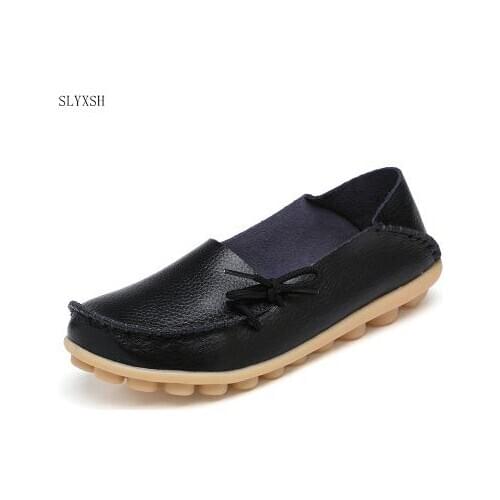 SLYXSH New Women Real Leather Shoes Moccasins Mother Loafers Soft Leisure Flats Female Driving Casual Footwear Size 35-44