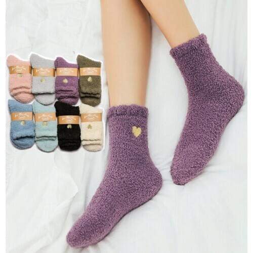 Female socks coral velvet winter warm thick gold wire embroidery love heart tube socks female snow floor socks home sleep socks
