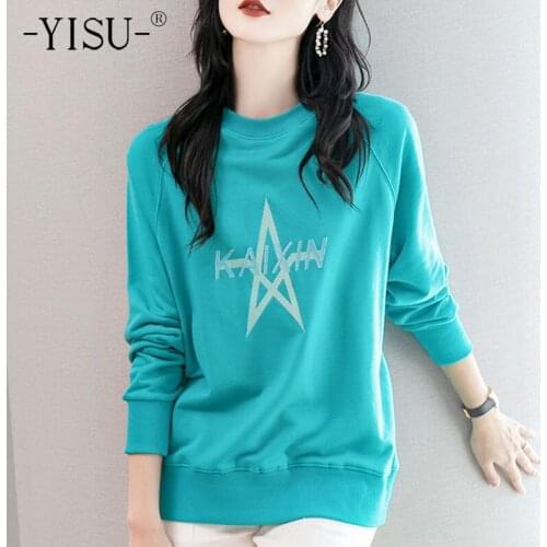 YISU Women Loose Sweater Autumn O-Neck Tops Fashion printing Female Knitted pullover Long sleeve Jumper Womens clothing