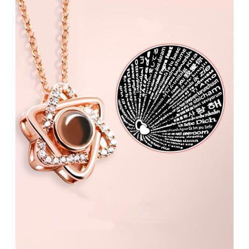 Star Of David Shape 100 Language i Love You Projection Necklaces For Women Dainty Jewelry Rose Gold Letter Necklace Collar Mujer