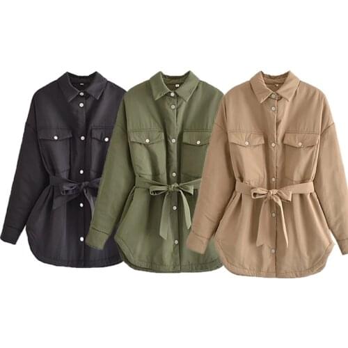 Womens Coat Winter Parkas Jackets Shirts Turn Down Collar Outwear Armygreen Shirt Jacket Warm Coat Big Fashion Cotton Jacket