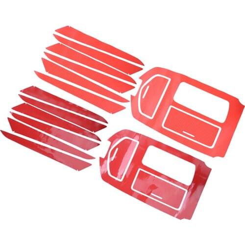 1 Set PVC LHD Carbon Fiber Red Style Door Panel Gear Shift Box Cover Trim Sticker Fit for Maserati Ghibli 2014 2015 2016 2017