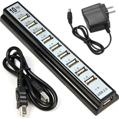 10 Port Hi-Speed USB 2.0 Hub Splitter With US Power Adapter for PC Laptop Computer USB Hub