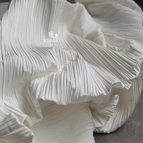 100% Cotton Fabric White Miyake Styled Pleats DIY Patches Art Painting Decor Sewing Clothes Skirt Dress Designer Fabric