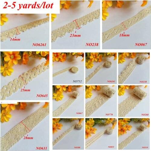 2-5 Yards/lot Beige Color Patchwork Cotton Crocheted Lace Ribbon Apparel Sewing Fabric Material DIY Handmade Accessories