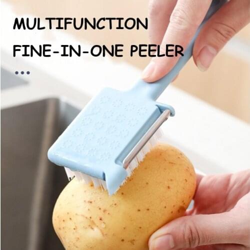 5 In 1 Kitchen Gadgets With Digging Fruit And Vegetable Cleaning Planing Peeler Oyster Cleaning Brush Garlic Masher Lid Opener