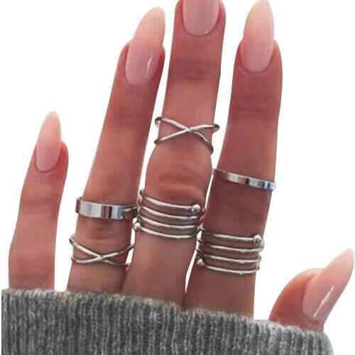 6Pcs/Set Vintage Twined Cross Knuckle Stacking Midi Rings Women Charm Jewelry