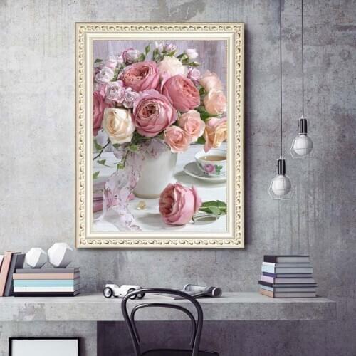 Diamond Painting DIY Hand Work Rhinestones Oil Painting Canvas Peony Pattern Bedroom Decor Or As Gift Handmade 30 x 40 cm