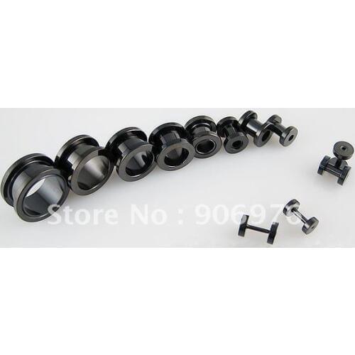 Free shipping black Steel Double Flared Eyelet 316L Ear Jewellery Body Jewelry 26pcs/lot