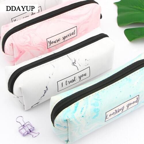 Marble Pencil Case Pattern Leather Pen Bag Pencil Box Pencil Case Stationery Pouch Office School Supply