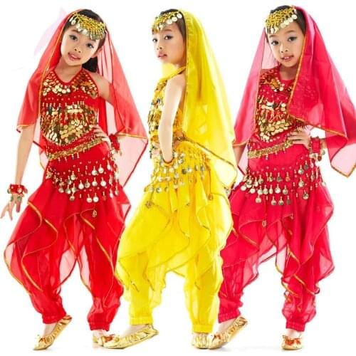 Children Belly Dance Costume Kids Indian Bollywood Performance Clothes Suit 3 Color Belly Dancing Stage & Dance Wear