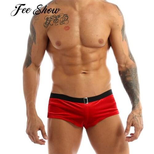 Hot Men Soft Velvet Sexy Lingerie Low Rise Sissy Panties Underwear Christmas Fancy Cosplay Costume Elastic Waistband Mini Shorts