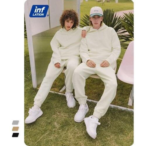 INFLATION Men Waffle Knitted Tracksuit Oversized Couple Sets Hooded Sweatsuits Men Jogger Suit Tracksuits Lounge Set