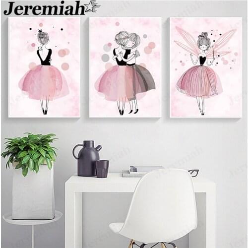 Cartoon Girl Canvas Painting Pink Princess Poster Wall Art Nordic Home Children Room Decoration Frameless Picture