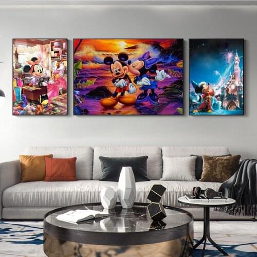 Mickey Mouse and Minnie Canvas Painting Disney Cartoon Wall Art Posters and Prints Picture for Childrens Room Decoration