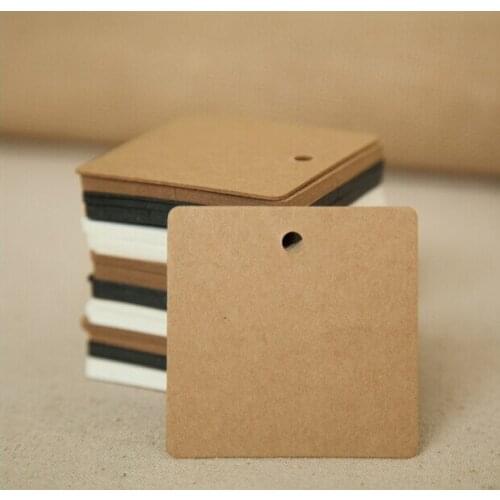 Kraft/ White/ Black 500pcs/lot Size 6*6cm Square Hang Tag For Candy Box/ Retro Gift Tag (Rope Included)
