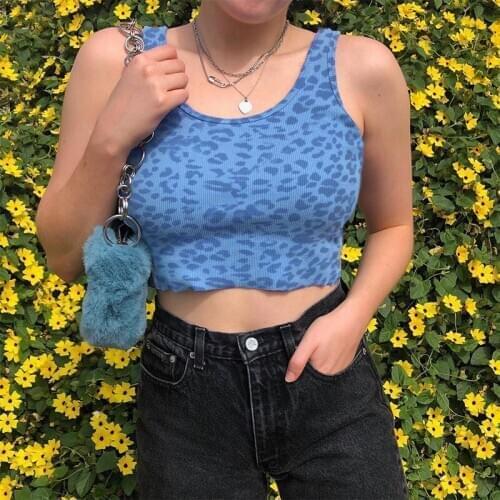 SEASONS Animal Leopard Print Casual Crop Top Women Fashion Sweat Cute Tank Tops Tees Summer Basic Mini Vest Streetwear ASVE81108