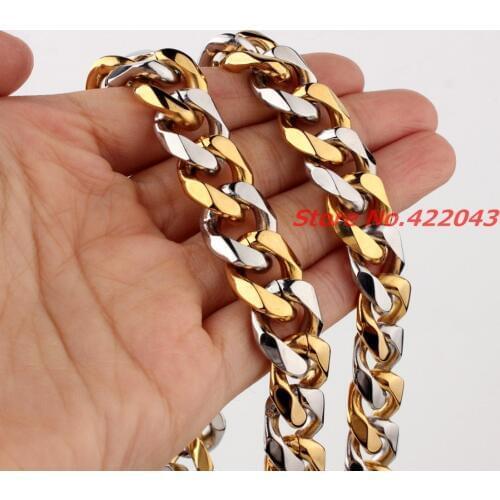 316L Stainless Steel Silver Gold color Curb Cuban Chain Necklace For Mens Hip Hop Jewelry, Rock, Biker, Wholesale