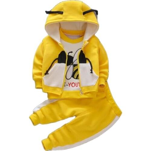 2021 girl Autumn and winter clothes hooded plus velvet thickened arctic cashmereJacket Boy s cartoon zipper jacket + pants suit