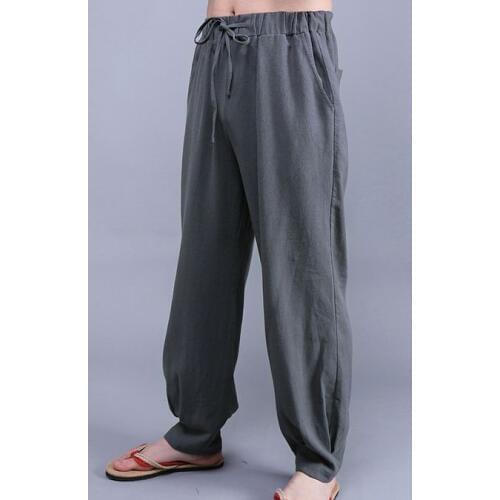 Linen&cotton men lay meditation trousers martial arts shaolin monk kung fu zen bloomers tai chi pants gray/coffee/black