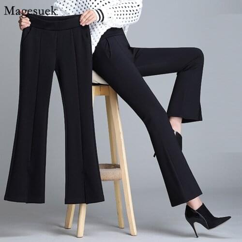 Autumn Thicken Warm Women Trousers Straight Plus Size High Waist Pants Casual Women Split Flare Pants Women Femme Pantalon 11531