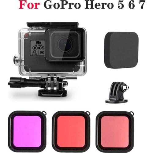 Underwater Waterproof Diving Case + 3 color Filter + Lens capfor GoPro Hero 5 6 7 Black