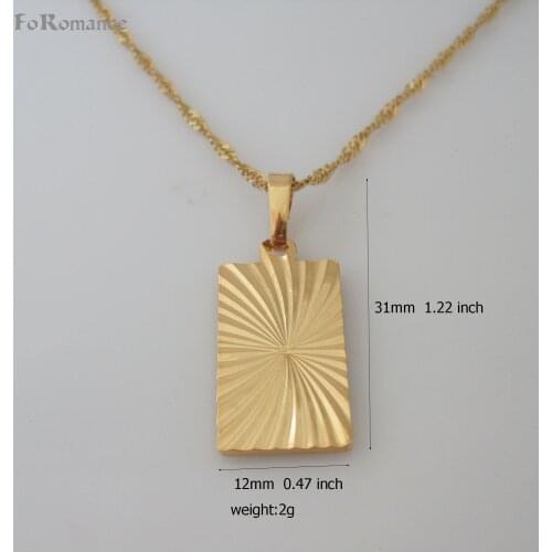 Foromance/ YELLOW GOLD GP 18" WATER WAVE NECKLACE & LINE CARVED ON THE SURFACE DOG PLATE RECTANGLE PENDANT