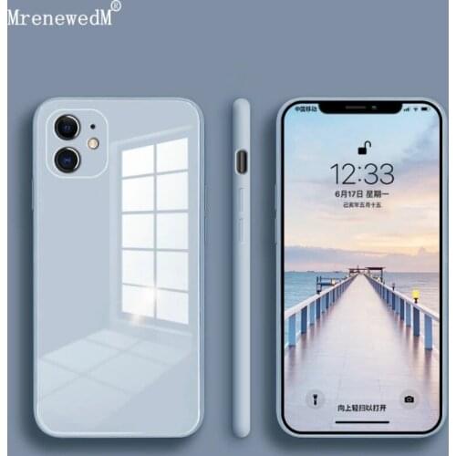 For iPhone 12 Luxury Tempered Glass Case For iPhone 11 12 Pro X XR XS Max SE 2020 Candy Liquid Silicone Bumper Cover On 7 8 Plus