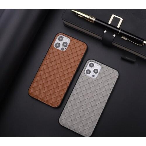 Luxury Weaving Mesh Leather Phone Cover For iphone 11 12 Pro Max Mini 7 8 Plus X XR XS Funda Solid Color Vintage Grid Back Case