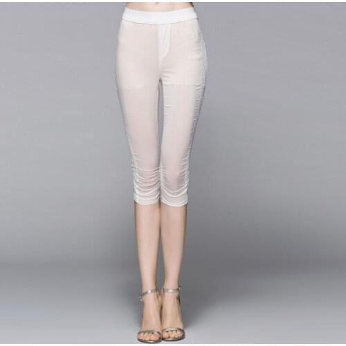 Silk Pants Women' 2021 Spring New High Waist Slimming Leggings Thin Mulberry Silk Cropped Pants