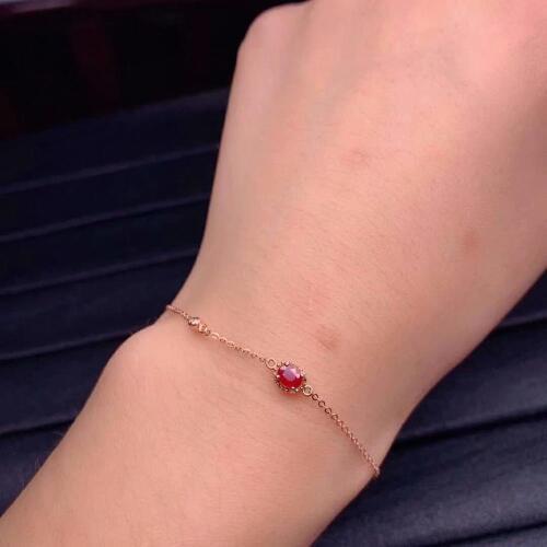 Shilovem 18k rose gold real Natural ruby bracelets Gemstone plant women none necklace fine new Christmas Gift 3*4mm dl0304888agh