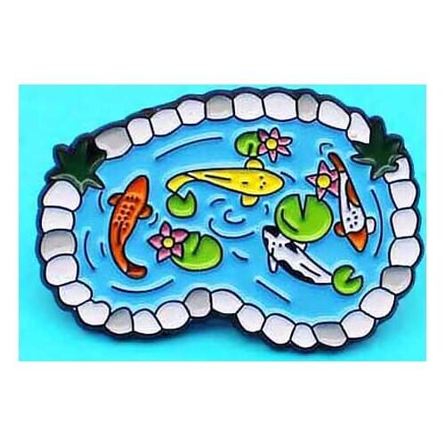 Cute Blue Pool Fish pond Brooch Pins Goldfish carp play Pins Jewelry Enamel Pin Backpack Gift Spille
