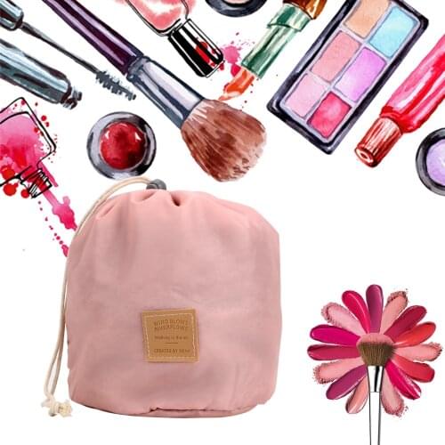 Nylon Cloth Large Capacity Waterproof Storage Bag Portable Cylinder Shaped Travel Cosmetic Bag Pull Rope Organizer