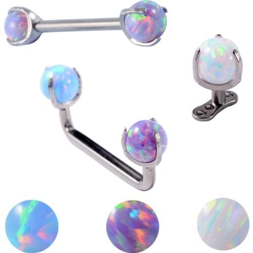 G23 Titanium Piercings Claw Opal Ball Micro Dermal Anchor Internal Thread Surface Piercing Opal Nipple Ring Tongue Barbell 14G