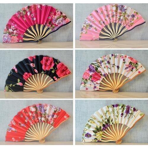 Fabric Art Ornament Women Fan Retro Classic Ladies Hand Held Cherry Blossoms Folding Fans Party Favor Gift SN320