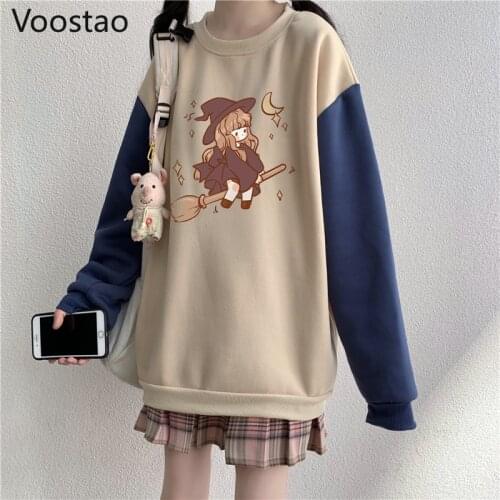 Sweet Loose JK Hoodies Women Preppy Style Harajuku Cute Cartoon Print O-Neck Long Sleeve Pullover Girls Kawaii Lolita Sweatshirt