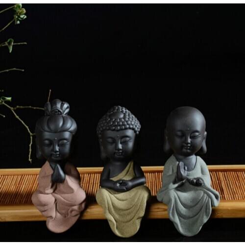 Western three holy tea pet Buddha statues small monk color sand ceramic home club geomantic decoration Figurines