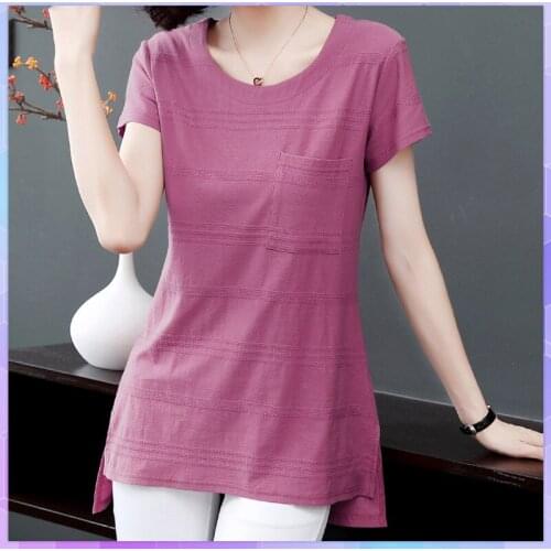 5XL Plus Size Cotton Womens Tee Shirt Summer Casual Tops Woman Long Section Oversized T-Shirt Short-Sleeve t-Shirts Female