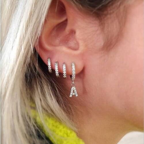 1 piece Alphabet earring clear cz paved 26 Initial letter A to Z charm dangle drop earring mini cute name letter earring