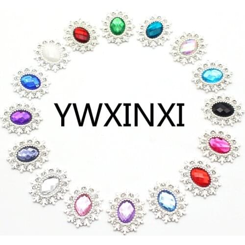 YWXINXI 10Pcs shiny rhinestone alloy flat-bottomed oval buttons, DIY handmade clothing decoration embellishment home decoration