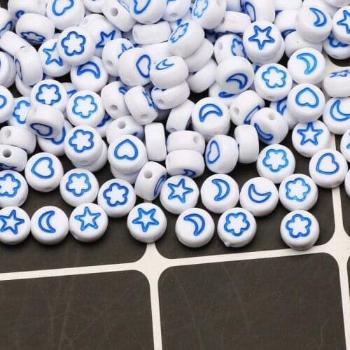 100-500pcs White Round Acrylic Spacer Beads 4x7mm Mixed Blue Pattern Loose Beads For Jewelry Making DIY Beaded Accessories