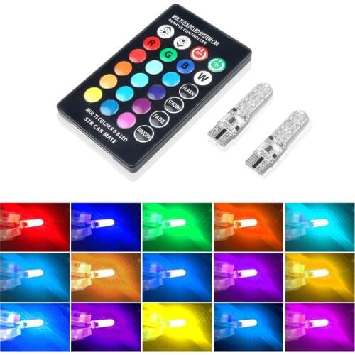 2x T10 W5W Car LED Signal Bulb Remote Control RGB Auto Interior Dome Reading Light Atmosphere Wedge Side Flash Strobe Lamp 6SMD