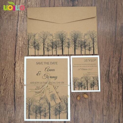30pc laser Vintage Kraft Wedding Invitation Cards Kraft Envelopes rsvp hemp rope for Wedding Decoration Festive Supplies