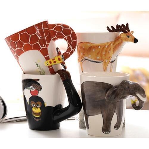 400ml 3D ceramic mug pure hand-painted animal mug personalized creative coffee mug large capacity Free shipping