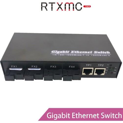 4G2E Gigabit Ethernet Switch Fiber Optical Media Converter Single Mode 4 Port 1.25G Fiber SC 2RJ45 4SC port 2UTP single fiber
