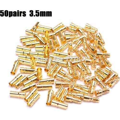 50pairs 3.5mm Gold Bullet banana Connector Align Trex 450 250 Male Female for ESC / Motor Lipo RC battery Part Good Quality