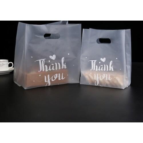 50pcs Thank You Plastic Bags Gift Packaging Bag With Hand Shopping Bag Wedding Party Favor Candy Cake Wrapping Favor Bags