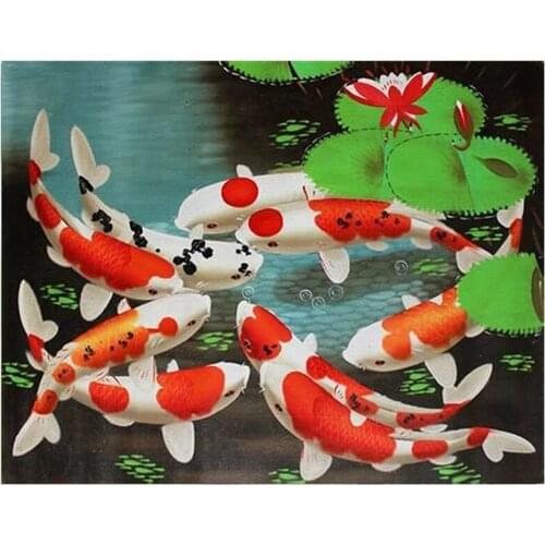 5D Art Diamond Painting Round Full Diamond Koi Carp Cross Stitch Kits Embroidery Home Decoration