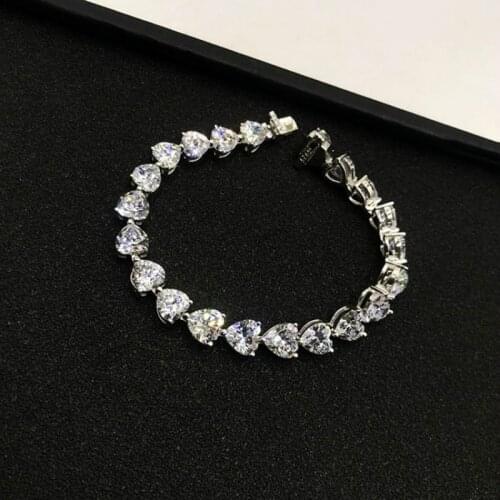 925 Sterling Silver Simulation Moissanite 7*7MM Heart Cut High Carbon Diamond Stud Bracelets Women Wedding Fine Jewelry
