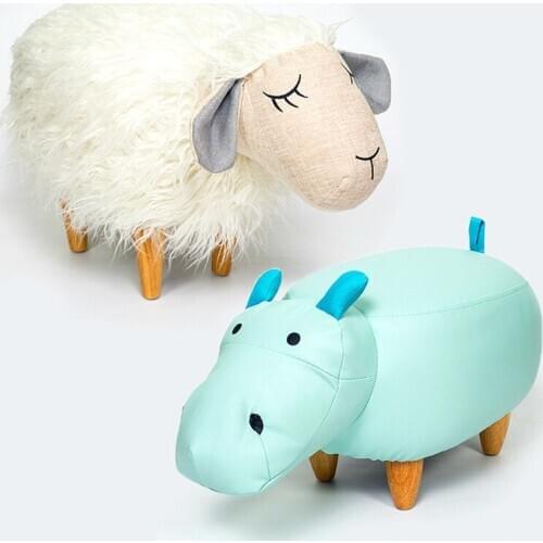 A,NEW high quality LovelyHippo shape childrens shoes bench Plush sheep fabric stool hall Baby wooden chair